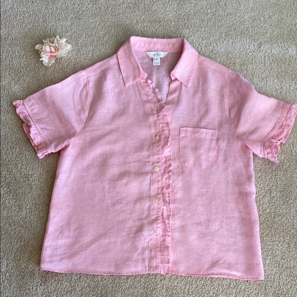 Lilly Pulitzer Light Pink Sorbet Button Down Carden ruffle Shirt, S, NWOT